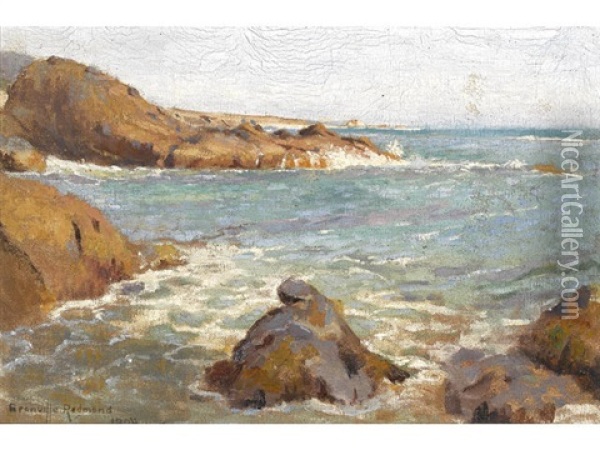 Rocky Coast, Believed To Be Laguna Oil Painting - Granville S. Redmond