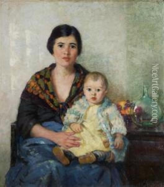 Portuguese Mother And Child Oil Painting - Pauline Lennards Palmer