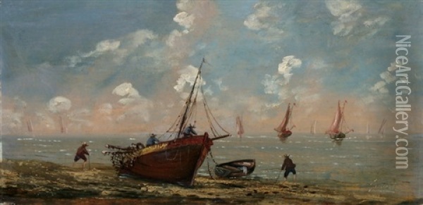 Fischerboot Am Strand Der Bretonischen Kuste Oil Painting - Pierre Julien Gilbert