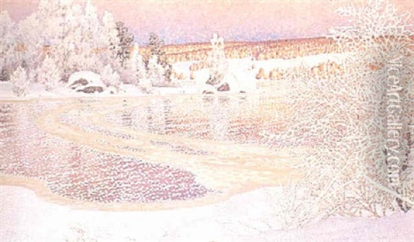 Rimfrost Pa Is Oil Painting - Gustaf Fjaestad