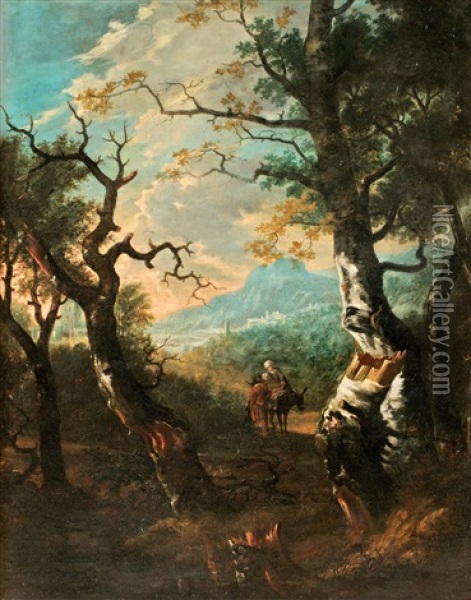 Dramatiskt Landskap Med Rastande Figurer Oil Painting - Adam Pynacker