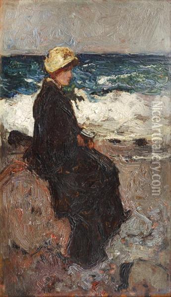 Young Woman Looking Out To Sea Oil Painting - James Campbell Noble