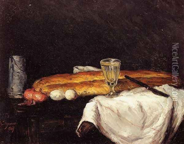 Still Life With Bread And Eggs Oil Painting - Paul Cezanne