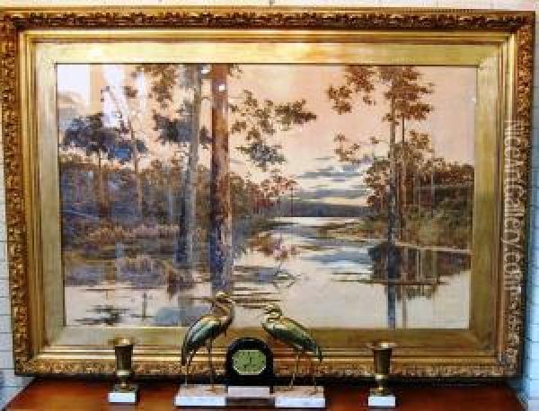 Importantearly Australian River Gum Landscape Oil Painting - Henri Tebbitt