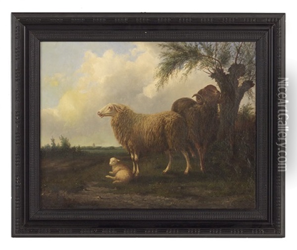 Sheep In A Landscape Oil Painting - Laurens Plas