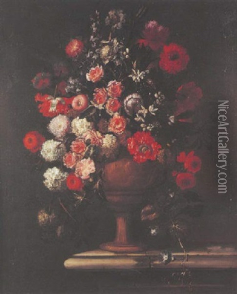 Nature Morte Au Vase De Fleurs Sur Un Entablement Oil Painting - Bartolommeo Bimbi