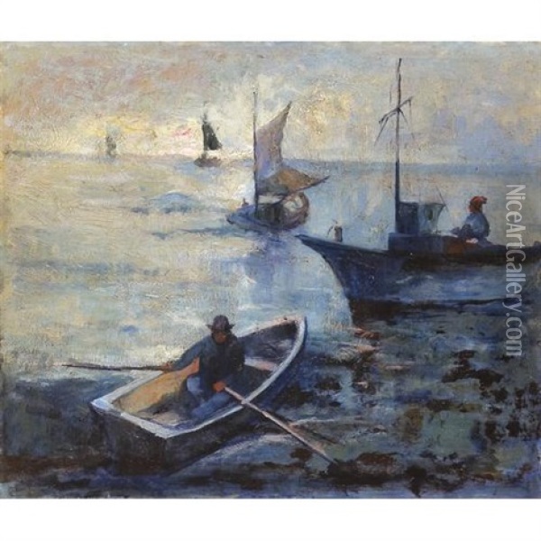 Man In Rowboat Oil Painting - August Gay
