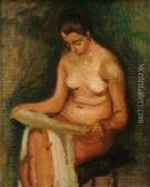 Portraitof A Seated Female Nude Oil Painting - Jean Hippolyte Marchand
