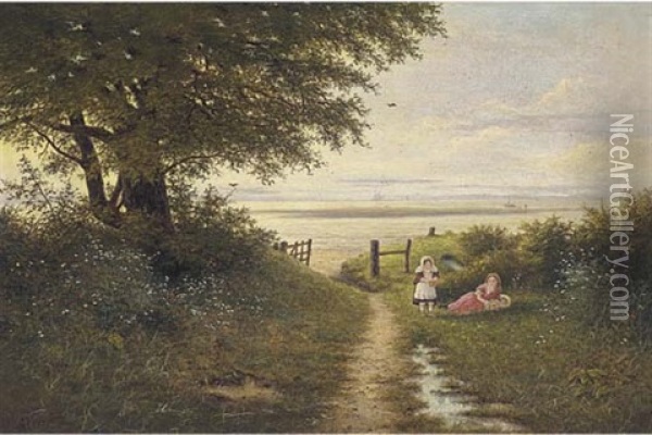 The Flower Pickers (+ The Little Caravan; Pair) Oil Painting - George Vempley Burwood