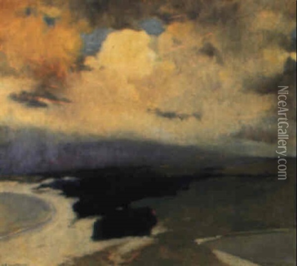 Cloudburst Over The Coast Oil Painting - Arthur Frank Mathews