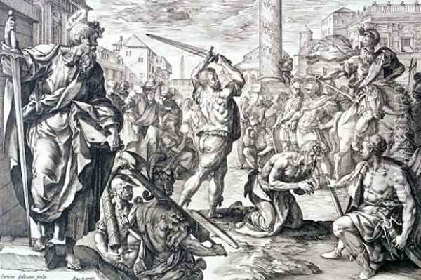 Saint Paul's martyrdom Oil Painting - Hendrick Goltzius