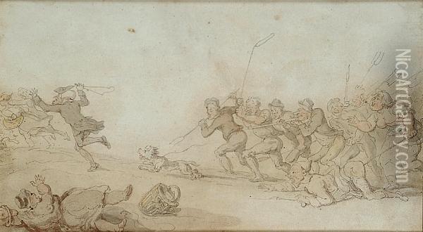Dr Syntax Being Pursued Oil Painting - Thomas Rowlandson