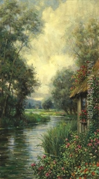 Rose Garden By A Stream, Launay Oil Painting - Louis Aston Knight