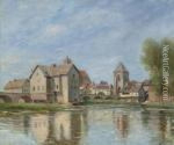 Le Pont Et Les Moulins De Moret Sur Loing Oil Painting - Alfred Sisley