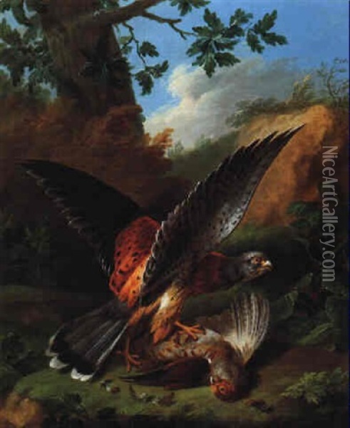 A Bird Of Prey With It's Kill Oil Painting - Stephen Elmer