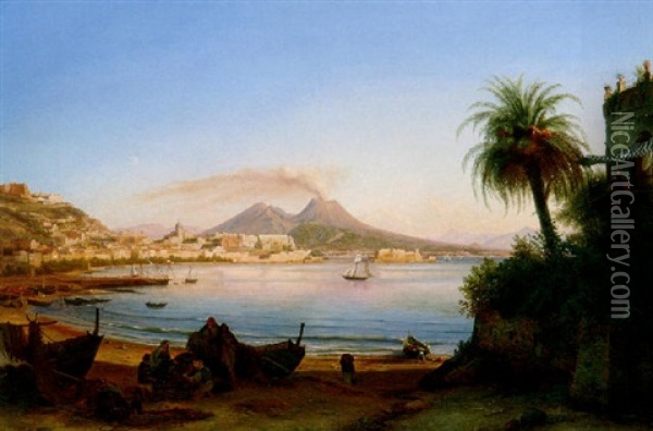 A View Of The Neapolitan Bay With The Vesuvius In The Background Oil Painting - Carl (Karl) Wilhelm Goetzloff