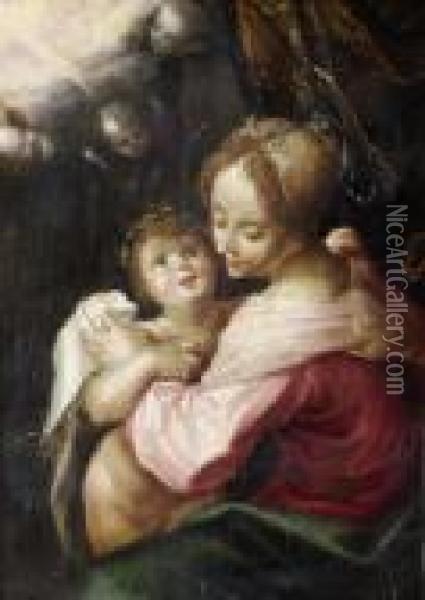 Madonna And Child Oil Painting - Bartholomaeus Spranger