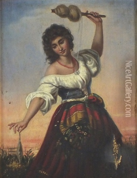 Spanish Lady Weaving Cotton Oil Painting - Robert Kemm