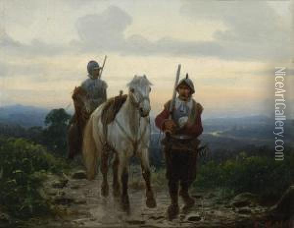 Zwei Heimkehrende Landsknechte In
 Der Abenddammerung. Oil Painting - Christian I Sell