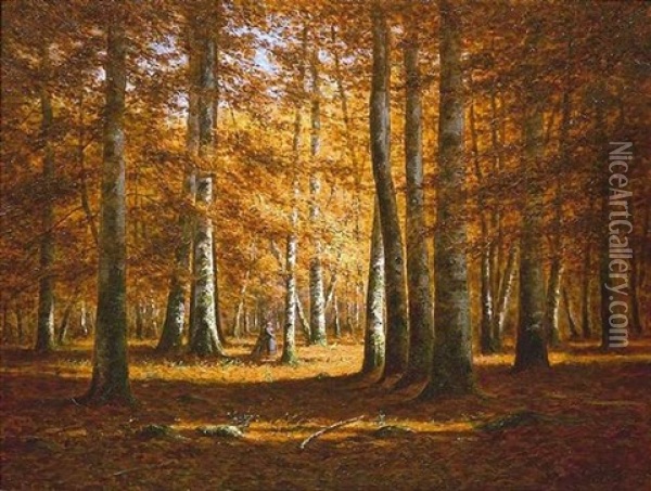 Herbstliches Waldinneres Oil Painting - Adrien Schulz