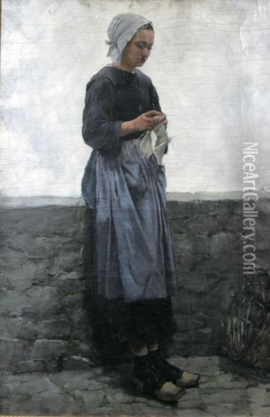 Stickande Kvinna Vid Mur Oil Painting - William Feron