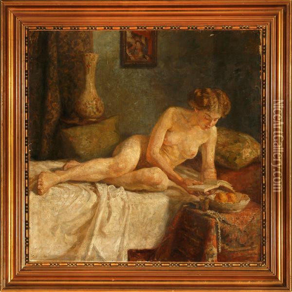 Naken Woman On A Settee Oil Painting - Bertel Hansen-Svaneke