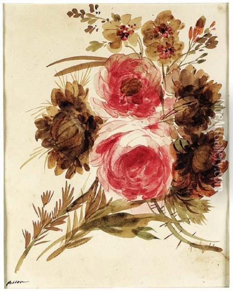 A Bouquet Of Roses And Peonies Oil Painting - Giuseppe Bernardino Bison