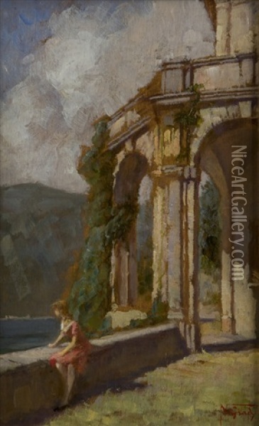 Giovane Donna In Riva Al Lago Oil Painting - Napoleone (Luigi) Grady