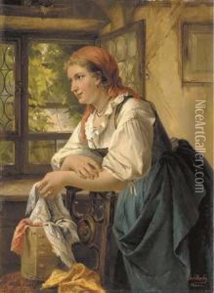 A Peasant Girl By A Window Oil Painting - Carl Herpfer