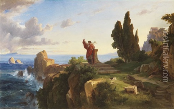 Antike Szene In Heroischer Landschaft (sappho Am Kap Leukatas?) Oil Painting - Friedrich Preller the Younger