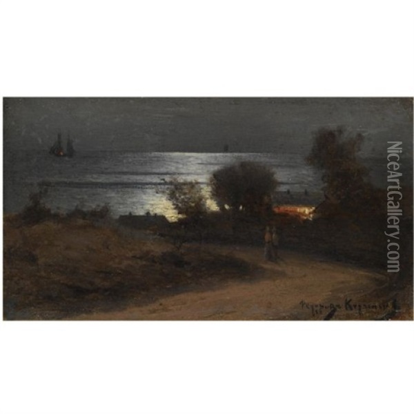 Moonlit Seascape Oil Painting - Iwan Pantalejmonowicz Fiedorow-Kerczenski