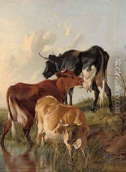 Cattle by a pond Oil Painting - Thomas Sidney Cooper