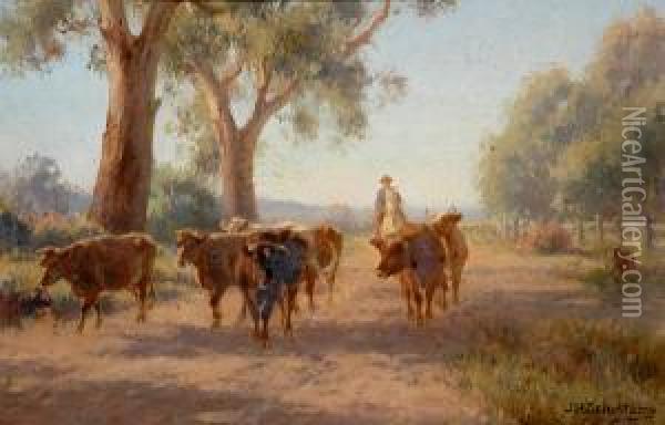Cattle On The Road Oil Painting - Jan Hendrik Scheltema