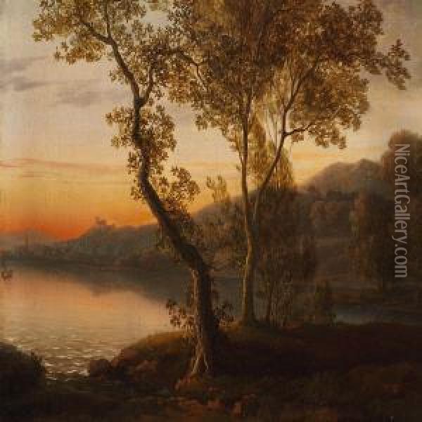 A Late Evening After Sunset Oil Painting - Jens Juel