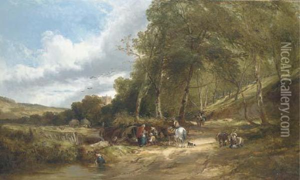 A Gypsy Encampment In A Wooded Landscape Oil Painting - Edward Charles Williams
