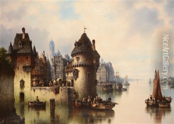 Hafen Rhein Oil Painting - Ludwig Hermann