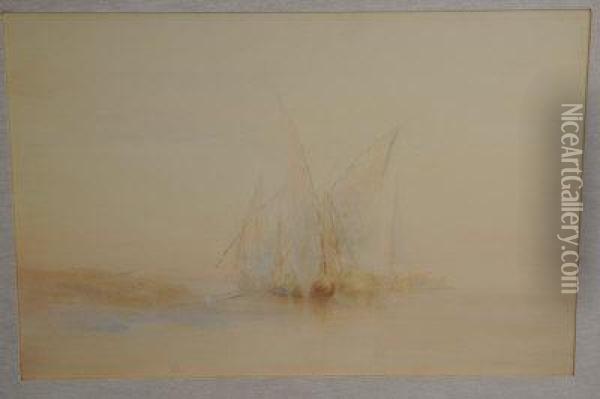 Dhows In Mist. Oil Painting - Erskine Nicol
