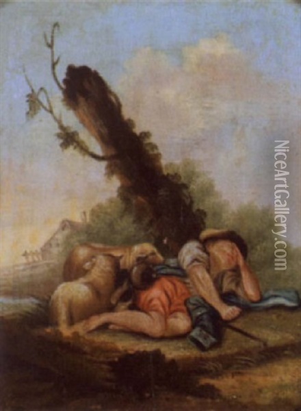 Schlafender Hirte Mit Schafen Oil Painting - Henry-Claudius Forestier
