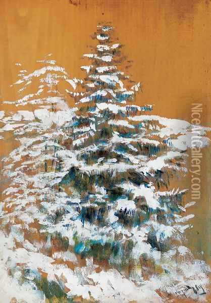 Snowy Pine Oil Painting - Laszlo Mednyanszky