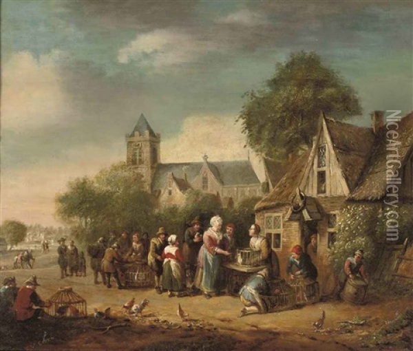 A Poultry Market Near An Inn Oil Painting - Cornelisz van Essen