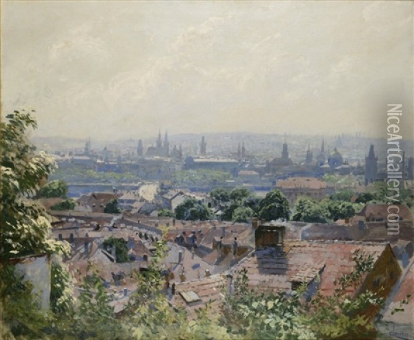 A View Of Prague Oil Painting - Viktor Oliva