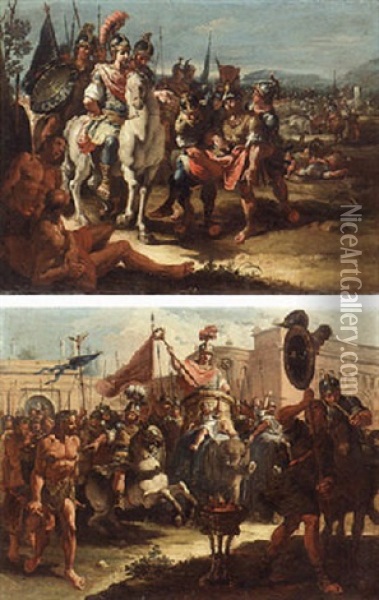 Porus Brought Wounded Before Alexander Oil Painting - Francesco Salvator Fontebasso