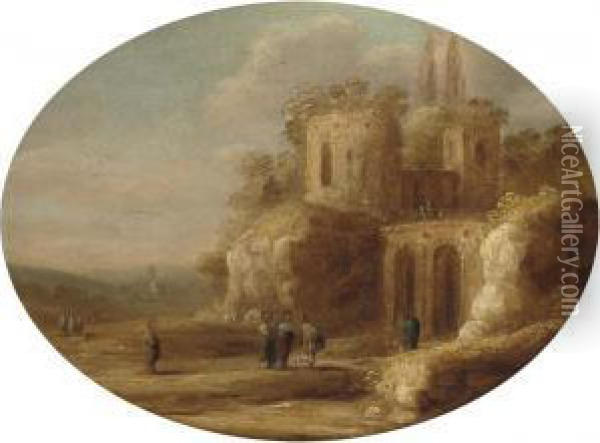 An Italianate Landscape With Christ Healing The Blind Oil Painting - Jan-Christiansz. Micker