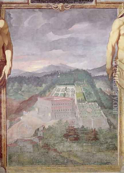 The Villa di Caprarola, from the Loggia of the Villa Lante, 1568 Oil Painting - da Reggio Raffaellino