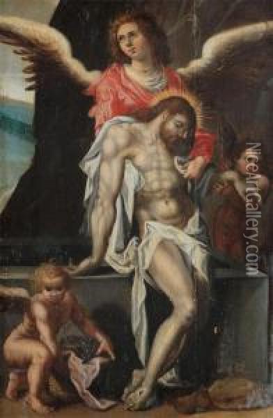 Christ Lamented By Angels Oil Painting - Otto van Veen
