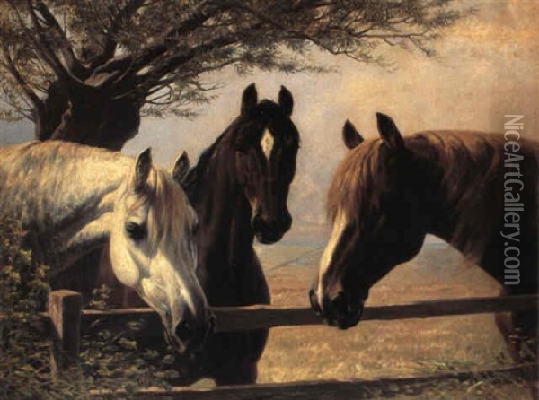 Heste Ved Et Led Oil Painting - Simon Simonsen