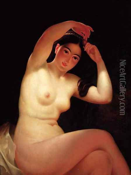 Naked Maiden combing her Hair Oil Painting - Timoleon Carl von Neff