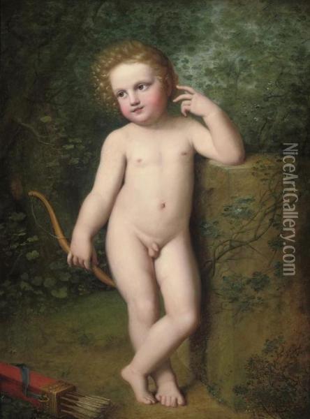 Cupid In A Garden Oil Painting - Angelica Kauffmann