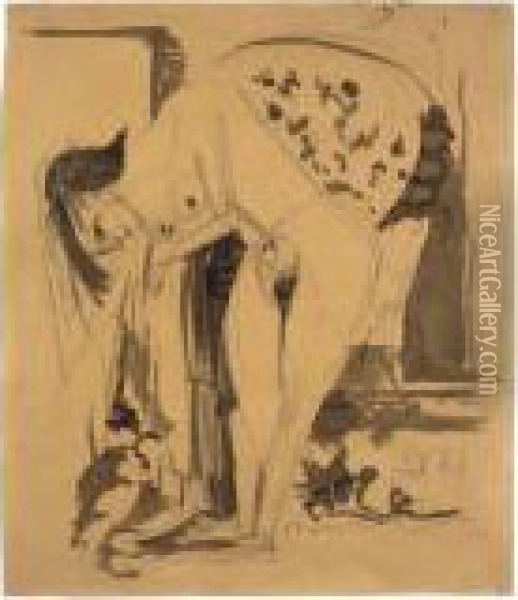 Sich Buckender Akt Im Raum Oil Painting - Ernst Ludwig Kirchner