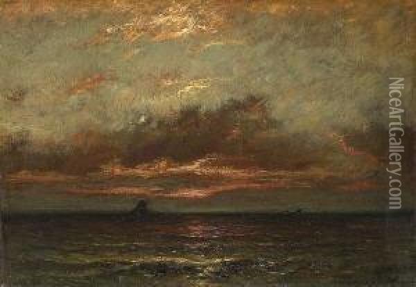 Schiffe Im Abendrot. Oil Painting - Jules Dupre